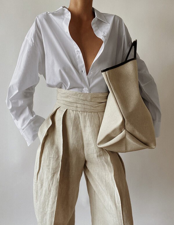 Women S White Lapel Long-Sleeved Shirt - Image 2