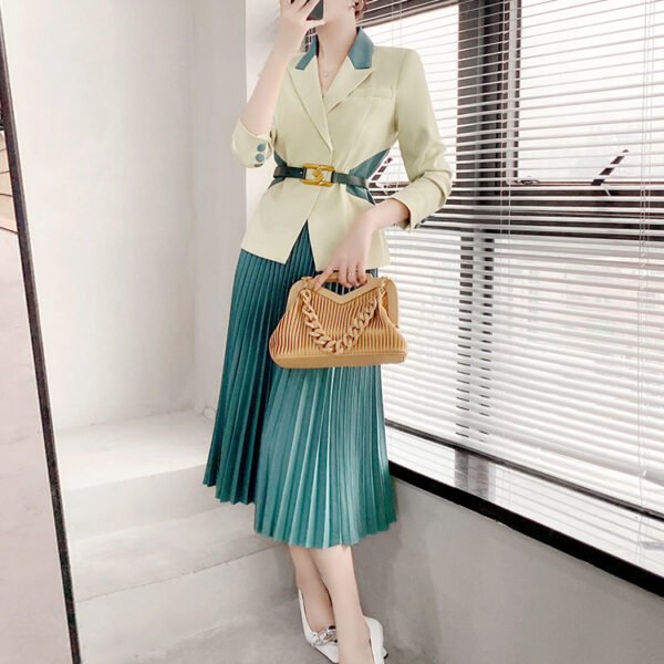 High-end Green Suit Suit Pleated Skirt Two-piece Set - Image 3