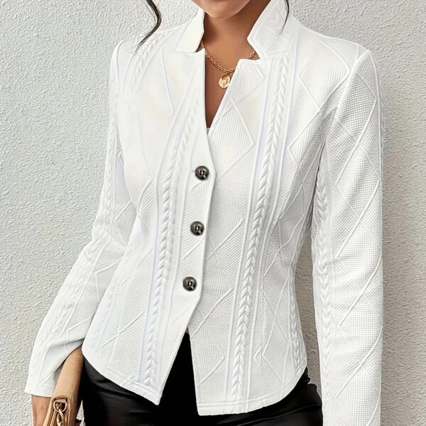 Women's Elegant Textured Open Front Business Casual Work Office Blazer Jacket Suit - Image 4