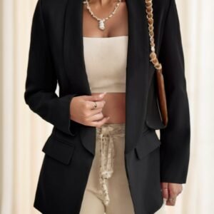 Women Simple Commuter Shawl Collar Solid Color Blazer Jacket