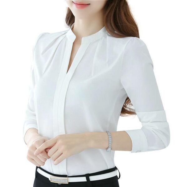 New Style V-neck Long-sleeved Elegant Ladies Office Chiffon Shirt - Image 2