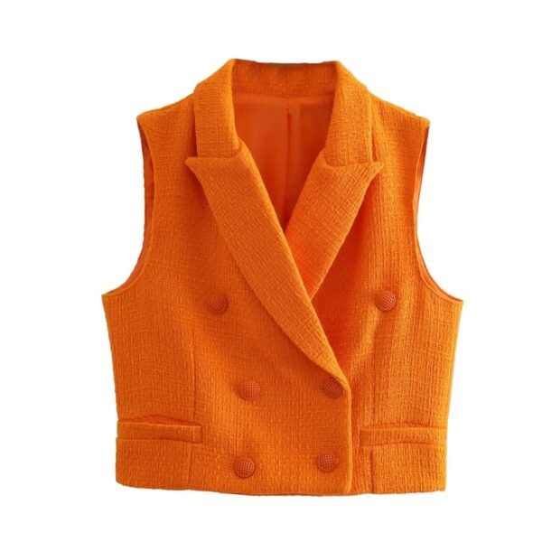 Women Cropped Textured Outer Tank Jacket And Skirt Set Za Fashionable Suit Collar Sleeveless Jacket - Image 3