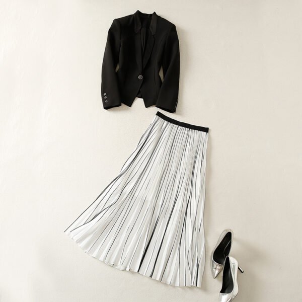 Black Small Suit Coat Two Piece Pleated Half Skirt Set Women - Image 4