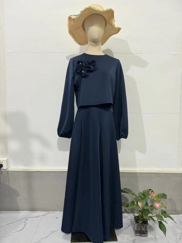 Flower Lantern Sleeve Loose Dress Women's Skirt Suit Two-piece Set - Image 7