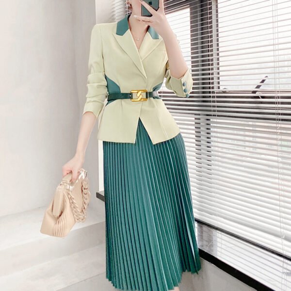 High-end Green Suit Suit Pleated Skirt Two-piece Set - Image 2