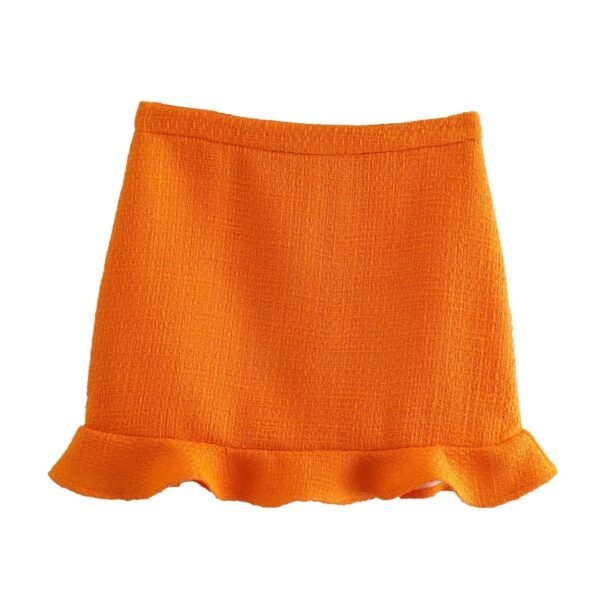 Women Cropped Textured Outer Tank Jacket And Skirt Set Za Fashionable Suit Collar Sleeveless Jacket - Image 5