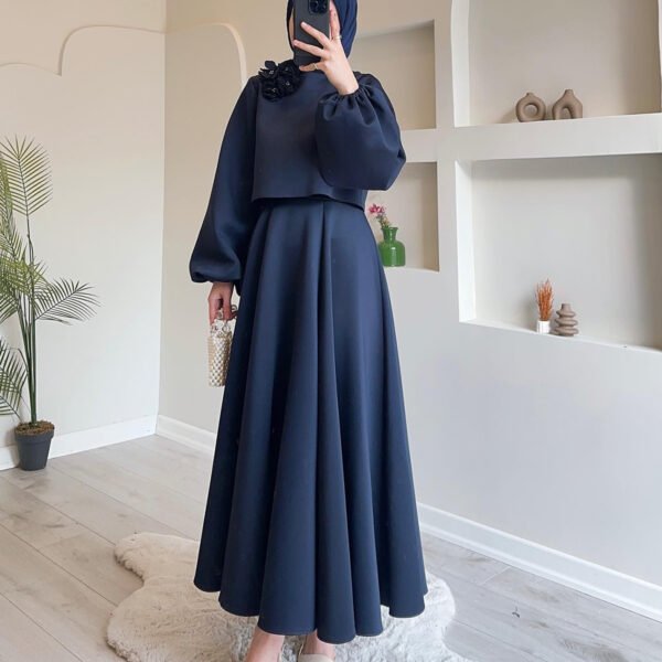 Flower Lantern Sleeve Loose Dress Women's Skirt Suit Two-piece Set - Image 2