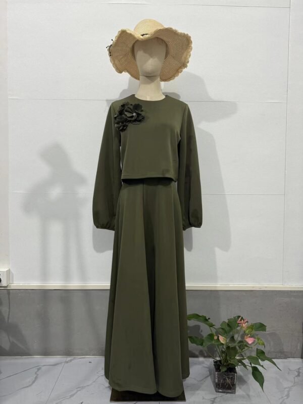 Flower Lantern Sleeve Loose Dress Women's Skirt Suit Two-piece Set - Image 9