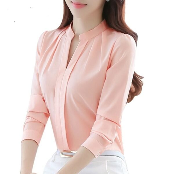 New Style V-neck Long-sleeved Elegant Ladies Office Chiffon Shirt - Image 4
