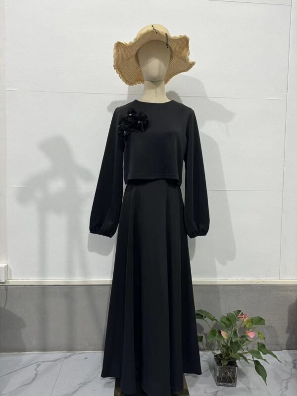Flower Lantern Sleeve Loose Dress Women's Skirt Suit Two-piece Set - Image 10
