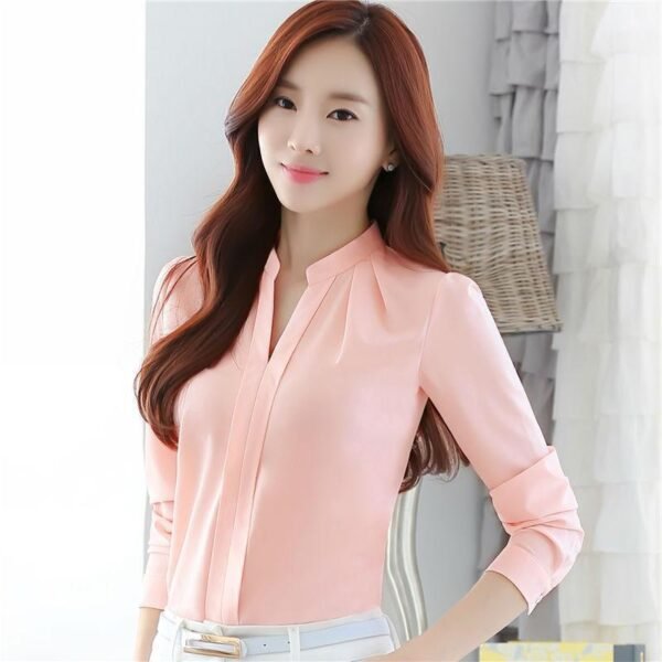 New Style V-neck Long-sleeved Elegant Ladies Office Chiffon Shirt - Image 7