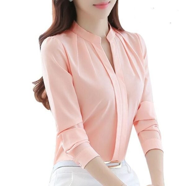 New Style V-neck Long-sleeved Elegant Ladies Office Chiffon Shirt - Image 6
