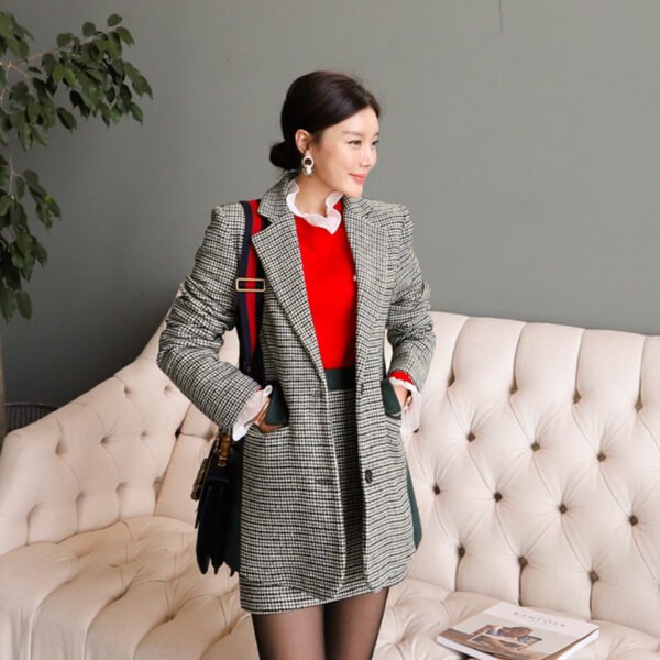 Women's Temperament Plaid Stitching Patch Loose Suit Jacket Bag Hip Skirt Two-piece Set - Image 3