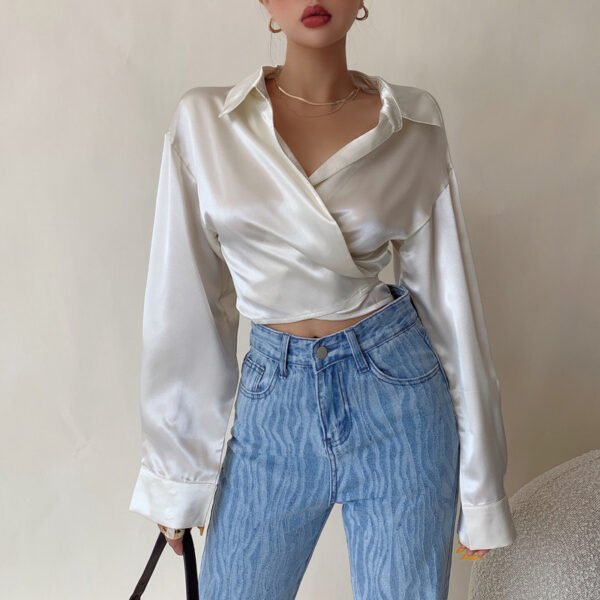 Liviahome Glossy Satin Bandage Shirt Women''s Summer Thin - Image 6