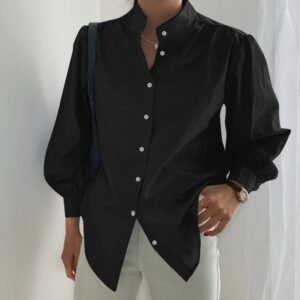 New Women's Bubble Long-sleeved Shirt Turtleneck Loose Office Top Shirt
