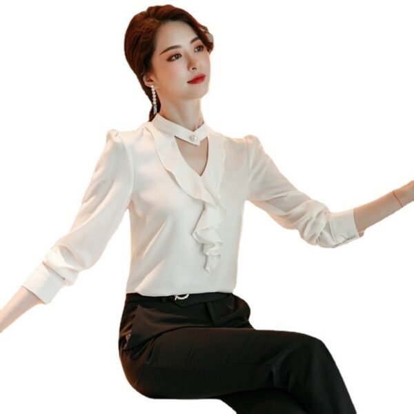 Business Office Blouse Beauty Salon Front Desk Professional Wear Shirt - Image 3