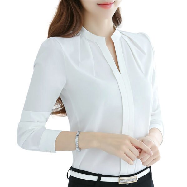 New Style V-neck Long-sleeved Elegant Ladies Office Chiffon Shirt - Image 5