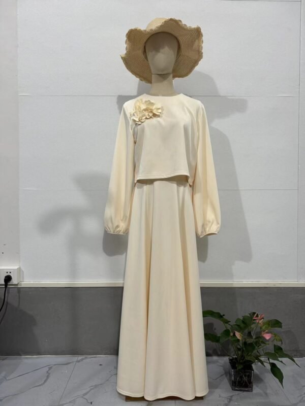 Flower Lantern Sleeve Loose Dress Women's Skirt Suit Two-piece Set - Image 8