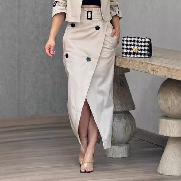 Women's Suit Lapel Patchwork Coat Skirt Two-piece Set Including Belt - Image 3