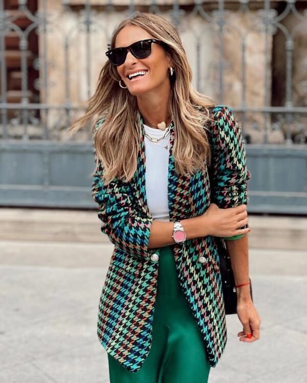 Houndstooth Loose Suit Jacket Women - Image 8