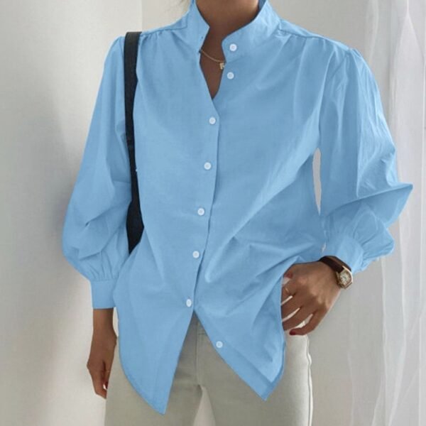 New Women's Bubble Long-sleeved Shirt Turtleneck Loose Office Top Shirt - Image 9