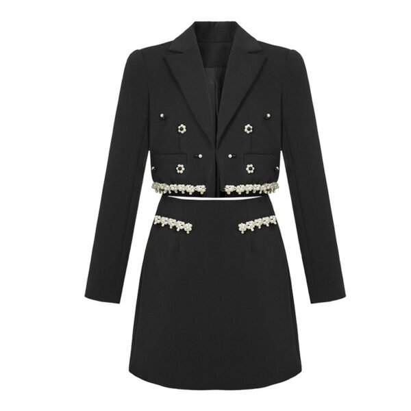 Women's Pearl Short Small Suit Coat Sheath Skirt Two-piece Set - Image 2