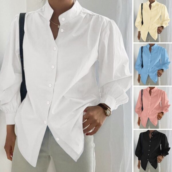 New Women's Bubble Long-sleeved Shirt Turtleneck Loose Office Top Shirt - Image 8