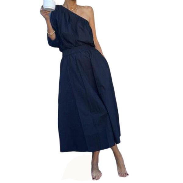Oblique Shoulder Tops Mid-length Skirt Suit Two-piece Set - Image 5