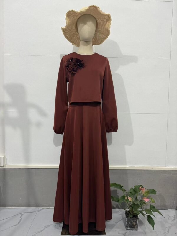 Flower Lantern Sleeve Loose Dress Women's Skirt Suit Two-piece Set - Image 6