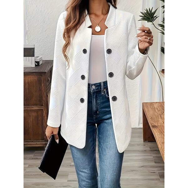 Women's Casual Business Open Front Cardigan Coat Long Sleeve Notch Collar Office Blazer Jacket - Image 3