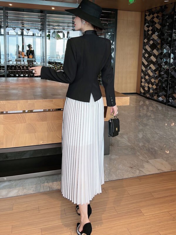 Black Small Suit Coat Two Piece Pleated Half Skirt Set Women - Image 3