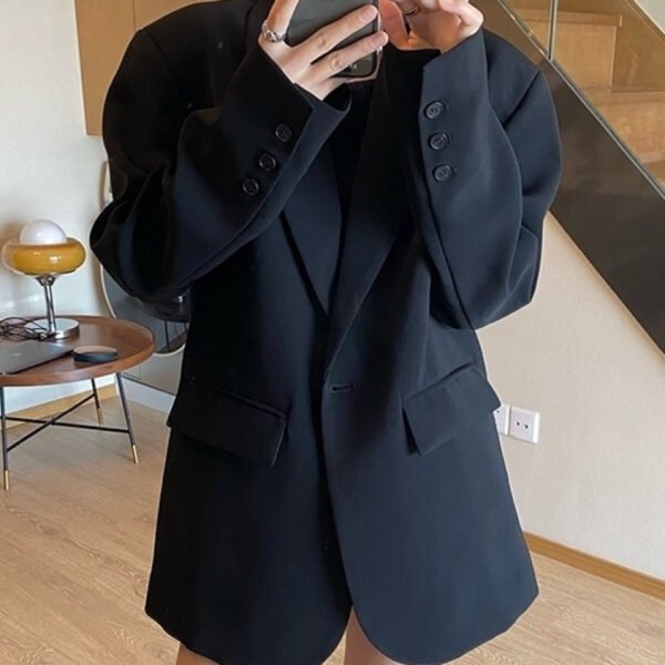 Loose Leisure Slimming Black Blazer For Women - Image 2