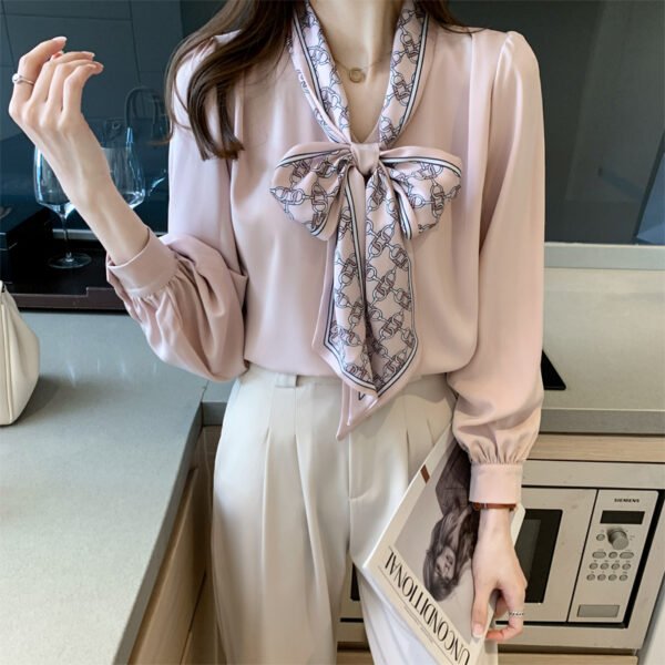 Professional Shirt Women''s Autumn Dress Long Sleeve Bow Ribbon Bubble Sleeve - Image 6