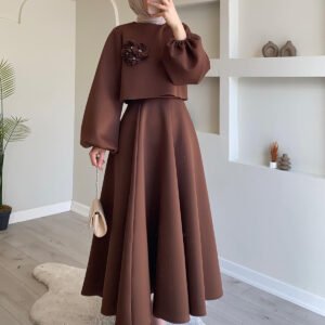 Flower Lantern Sleeve Loose Dress Women's Skirt Suit Two-piece Set
