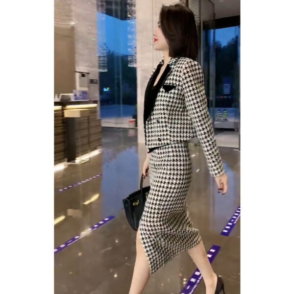 Women's Thousand Bird Plaid Suit Wrapped Hip Skirt Set - Image 5